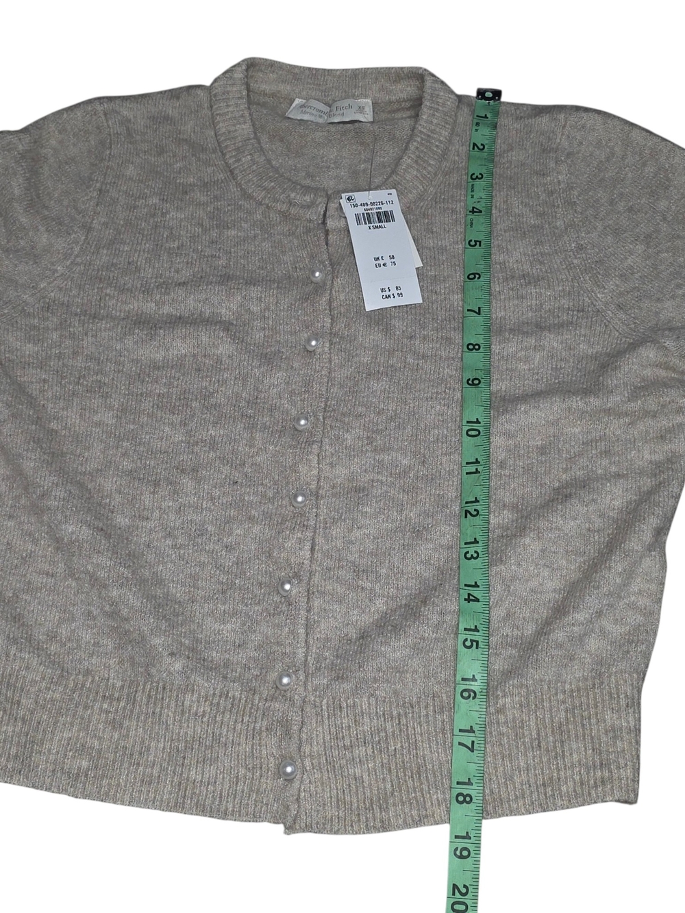 NWT Abercrombie & Fitch XS Merino Wool Blend Pearl Button Cardigan Beige - Picture 6 of 9